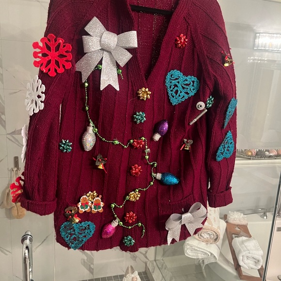 Oh my gosh a home made knit ugly Christmas sweater size large extra large 🎄 - Picture 15 of 17